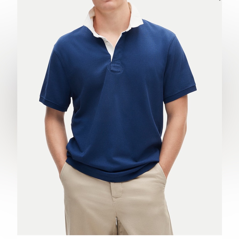 J. Crew vintage Rugby Navy Polo with White Contrast Collar men size L New